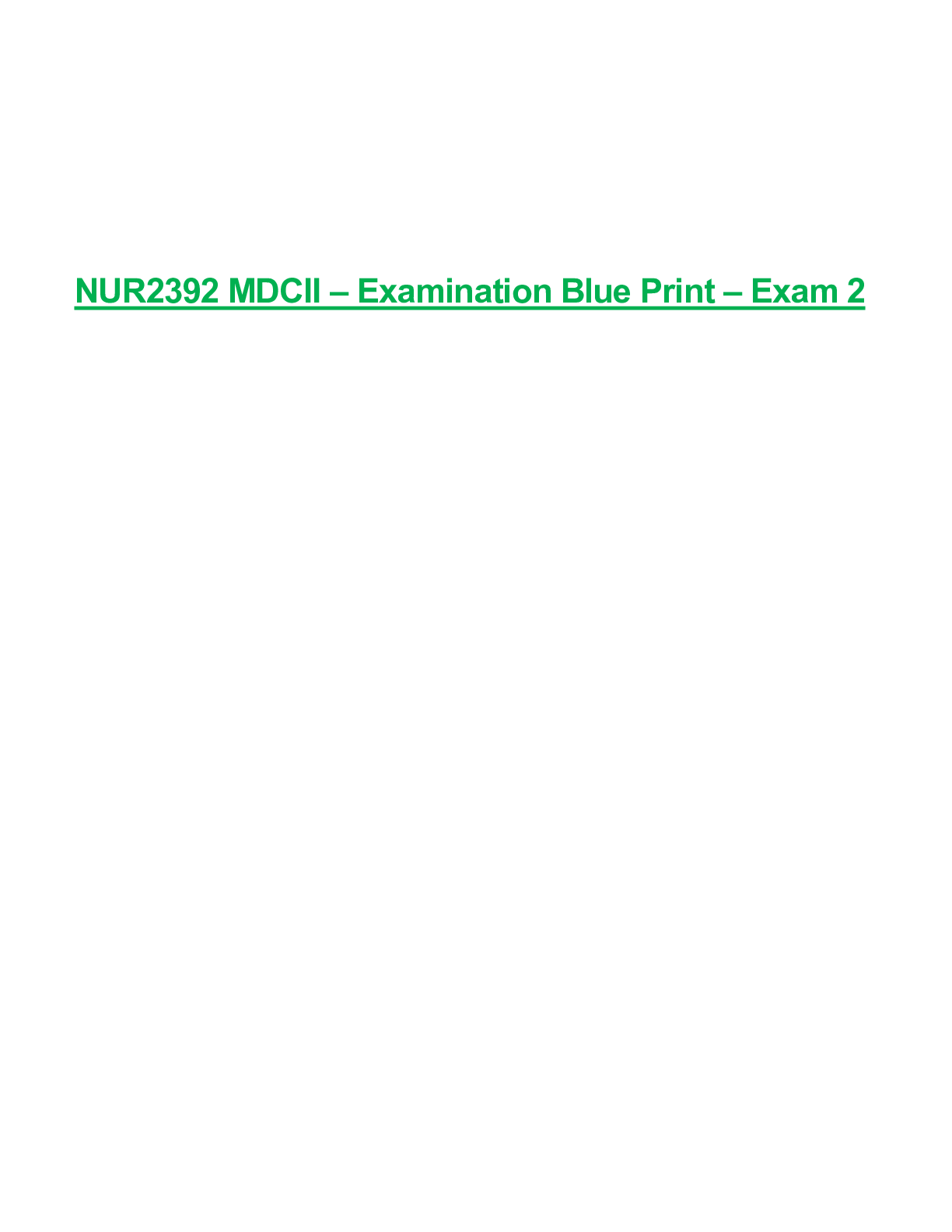 Preview of NUR 2392 / NUR2392: Multidimensional Care II / MDC 2 Exam 2 Blueprint (Latest Update) Rasm
